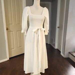 NWT Million Colors White Cottagecore Romantic Praire Scoop Twist Back Dress